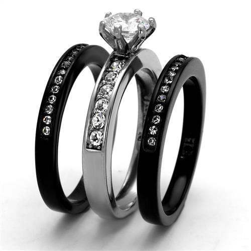 TK2304 - Two-Tone IP Black (Ion Plating) Stainless Steel Ring with AAA Grade CZ in Clear - Alamode - Flyclothing LLC