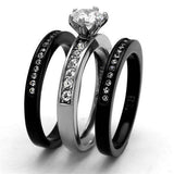 TK2304 - Two-Tone IP Black (Ion Plating) Stainless Steel Ring with AAA Grade CZ in Clear - Alamode - Flyclothing LLC