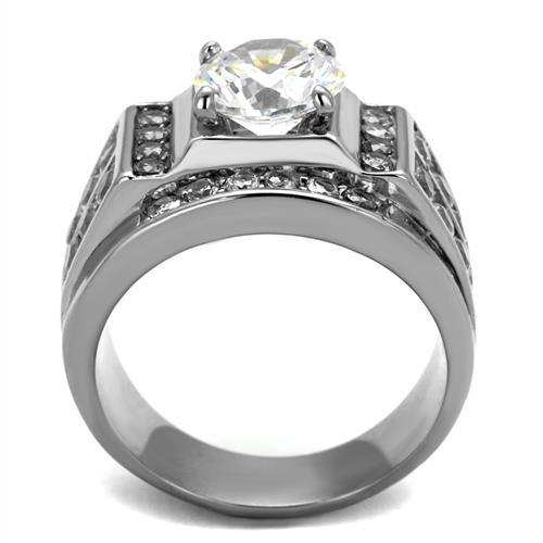 TK2305 - High polished (no plating) Stainless Steel Ring with AAA Grade CZ in Clear - Alamode - Flyclothing LLC