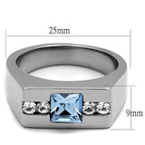 TK2307 - High polished (no plating) Stainless Steel Ring with Top Grade Crystal  in Aquamarine - Alamode