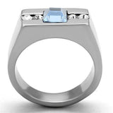 TK2307 - High polished (no plating) Stainless Steel Ring with Top Grade Crystal  in Aquamarine - Alamode