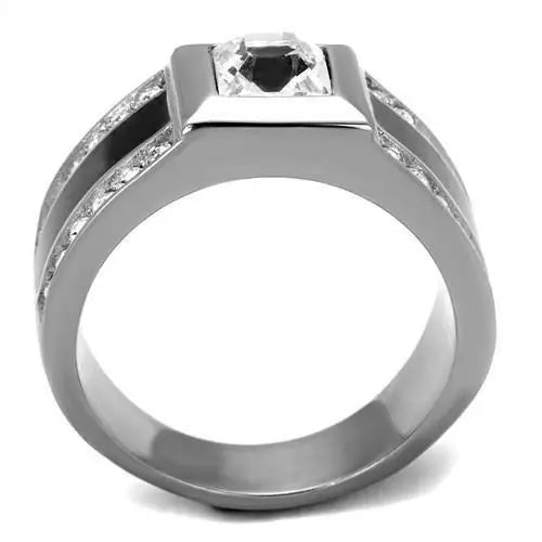 TK2308 - High polished (no plating) Stainless Steel Ring with Top Grade Crystal in Clear - Alamode - Flyclothing LLC