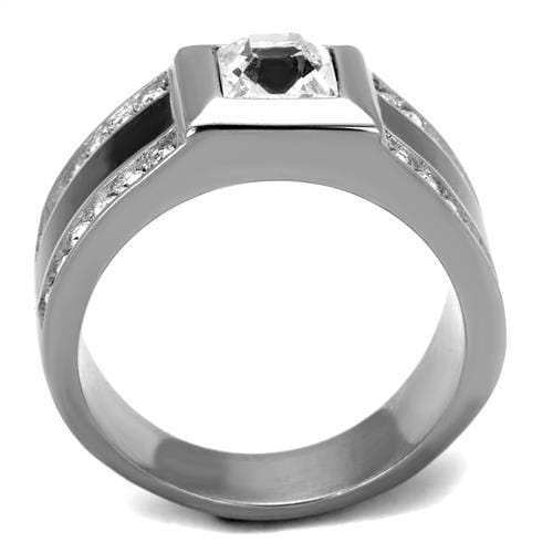 TK2308 - High polished (no plating) Stainless Steel Ring with Top Grade Crystal in Clear - Alamode - Flyclothing LLC