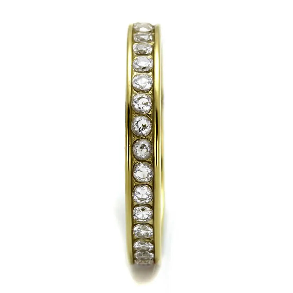 TK2343G - IP Gold(Ion Plating) Stainless Steel Ring with AAA Grade CZ in Clear - Alamode - Flyclothing LLC