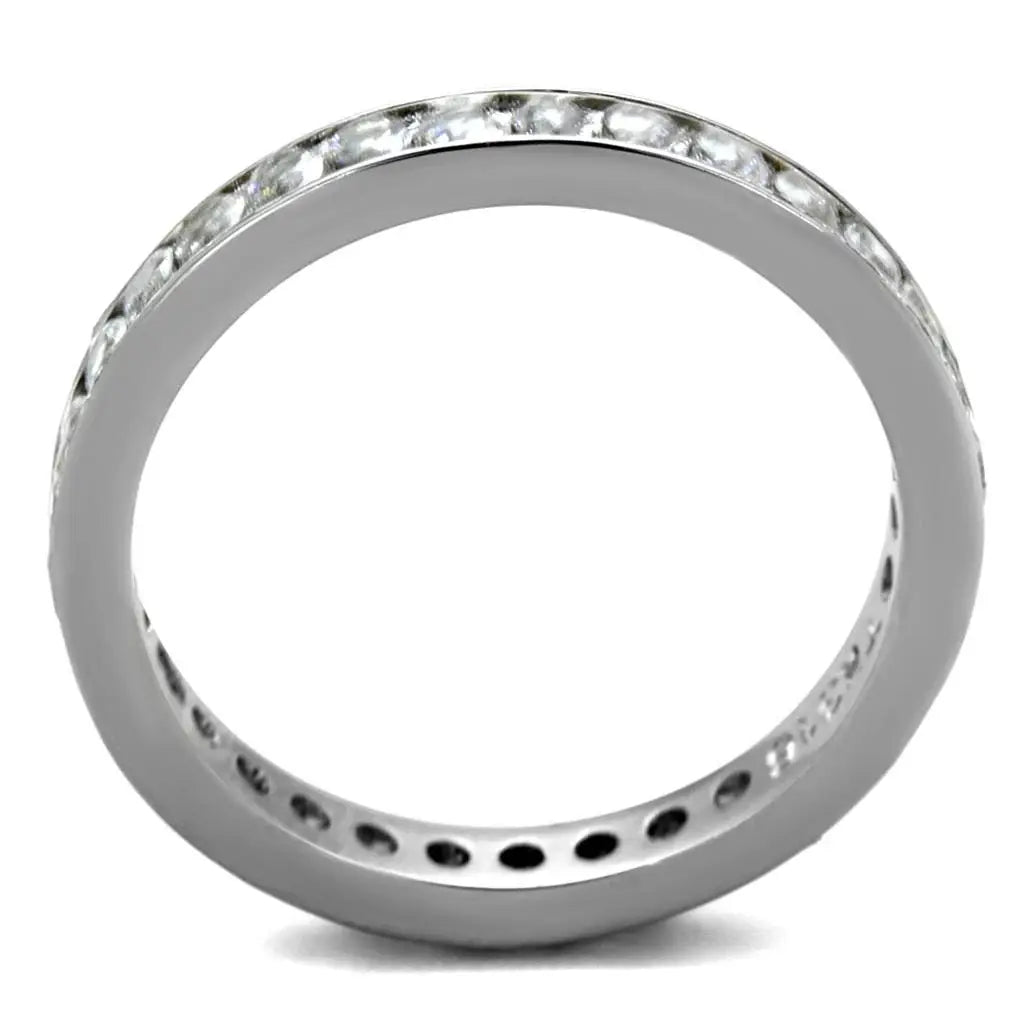 TK2343 - High polished (no plating) Stainless Steel Ring with AAA Grade CZ in Clear - Alamode - Flyclothing LLC