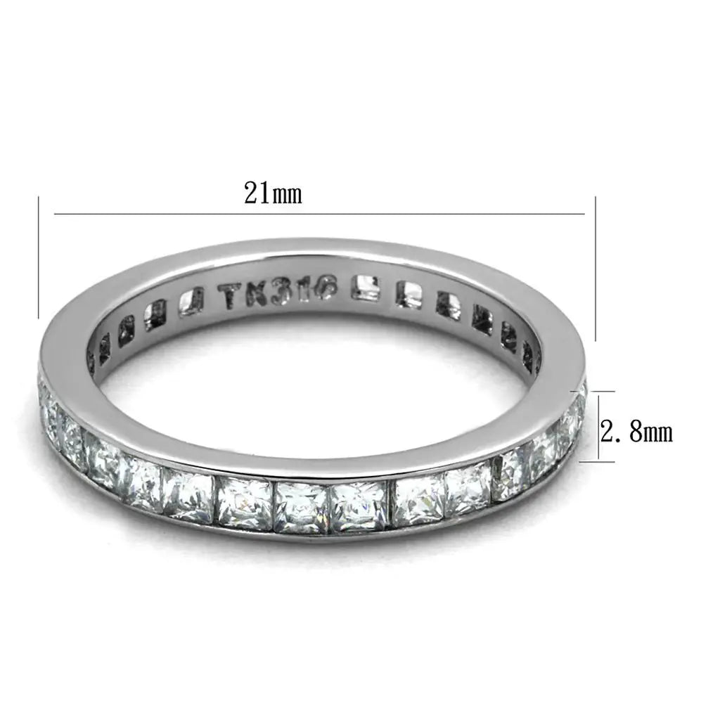 High polished (no plating) Stainless Steel Ring with AAA Grade CZ in Clear - Alamode - Flyclothing LLC