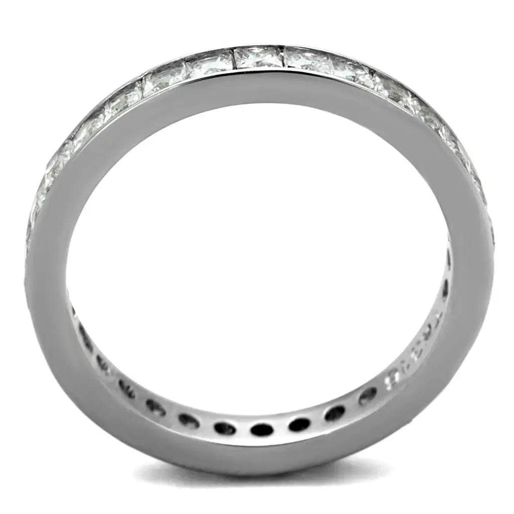 High polished (no plating) Stainless Steel Ring with AAA Grade CZ in Clear - Alamode - Flyclothing LLC