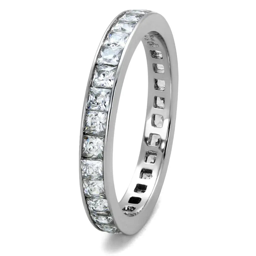 High polished (no plating) Stainless Steel Ring with AAA Grade CZ in Clear - Alamode - Flyclothing LLC