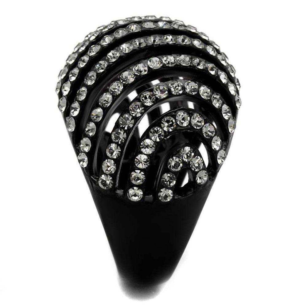 TK2345 - IP Black(Ion Plating) Stainless Steel Ring with Top Grade Crystal in Black Diamond - Alamode - Flyclothing LLC
