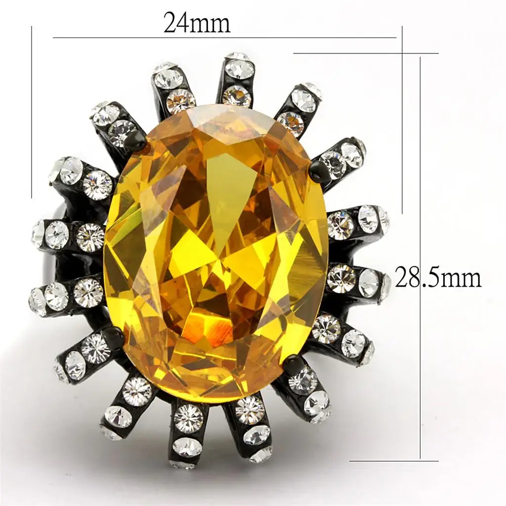 TK2346 - IP Black(Ion Plating) Stainless Steel Ring with AAA Grade CZ in Topaz - Alamode - Flyclothing LLC
