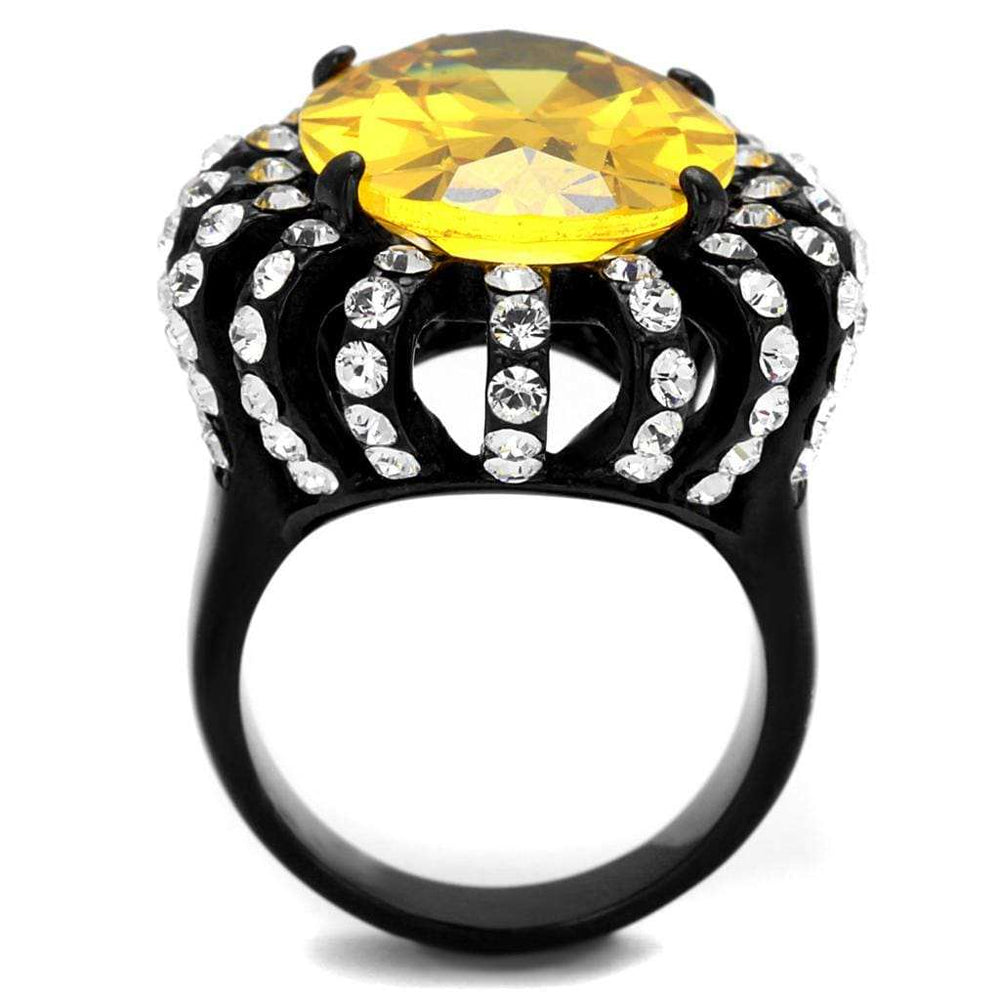 TK2346 - IP Black(Ion Plating) Stainless Steel Ring with AAA Grade CZ in Topaz - Alamode - Flyclothing LLC