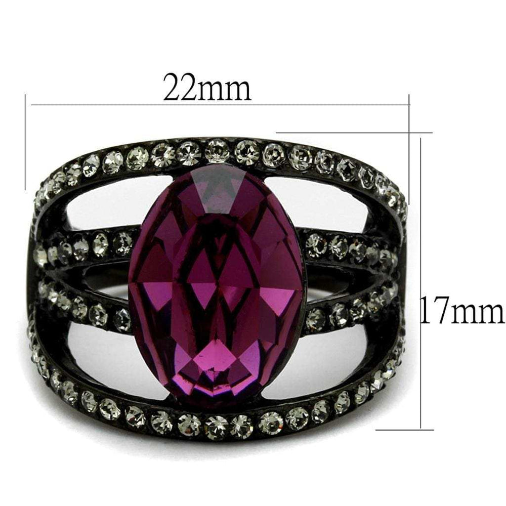 TK2348 - IP Black(Ion Plating) Stainless Steel Ring with Top Grade Crystal in Amethyst - Alamode - Flyclothing LLC