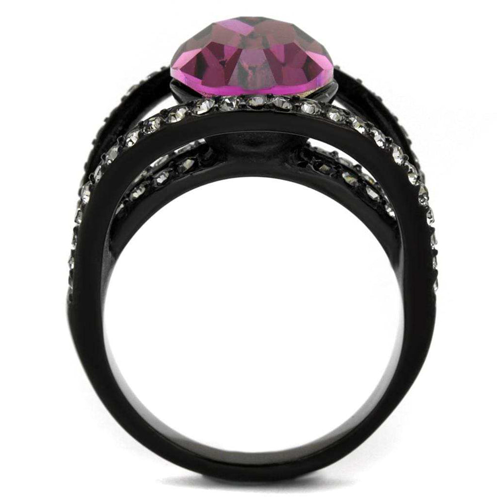 TK2348 - IP Black(Ion Plating) Stainless Steel Ring with Top Grade Crystal in Amethyst - Alamode - Flyclothing LLC