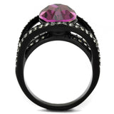 TK2348 - IP Black(Ion Plating) Stainless Steel Ring with Top Grade Crystal  in Amethyst - Alamode