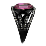 TK2348 - IP Black(Ion Plating) Stainless Steel Ring with Top Grade Crystal  in Amethyst - Alamode