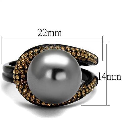 TK2350 - IP Black(Ion Plating) Stainless Steel Ring with Synthetic Pearl in Gray - Alamode - Flyclothing LLC