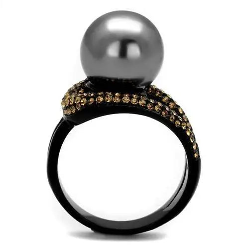 TK2350 - IP Black(Ion Plating) Stainless Steel Ring with Synthetic Pearl in Gray - Alamode - Flyclothing LLC
