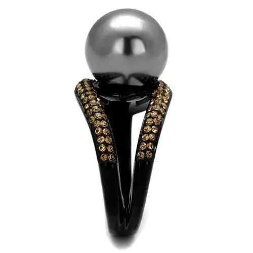 TK2350 - IP Black(Ion Plating) Stainless Steel Ring with Synthetic Pearl in Gray - Alamode - Flyclothing LLC