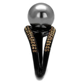TK2350 - IP Black(Ion Plating) Stainless Steel Ring with Synthetic Pearl in Gray - Alamode