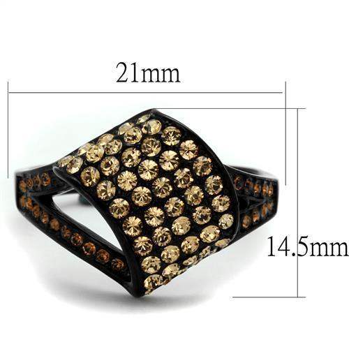 TK2351 - IP Black(Ion Plating) Stainless Steel Ring with Top Grade Crystal in Smoked Quartz - Alamode - Flyclothing LLC