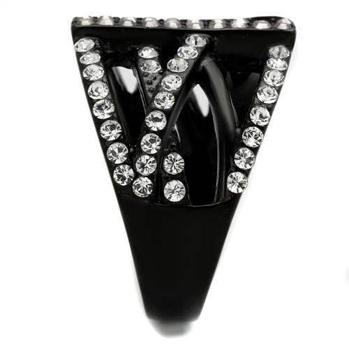 TK2354 - IP Black(Ion Plating) Stainless Steel Ring with Top Grade Crystal in Clear - Alamode - Flyclothing LLC