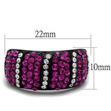 TK2356 - IP Black(Ion Plating) Stainless Steel Ring with Top Grade Crystal  in Fuchsia - Alamode