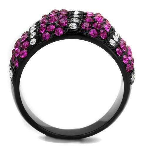 TK2356 - IP Black(Ion Plating) Stainless Steel Ring with Top Grade Crystal in Fuchsia - Alamode - Flyclothing LLC