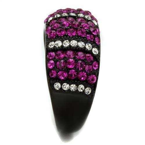 TK2356 - IP Black(Ion Plating) Stainless Steel Ring with Top Grade Crystal in Fuchsia - Alamode - Flyclothing LLC