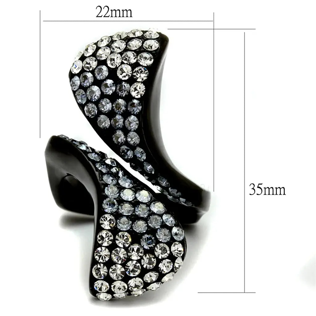 TK2360 - IP Black(Ion Plating) Stainless Steel Ring with Top Grade Crystal in Montana - Alamode - Flyclothing LLC