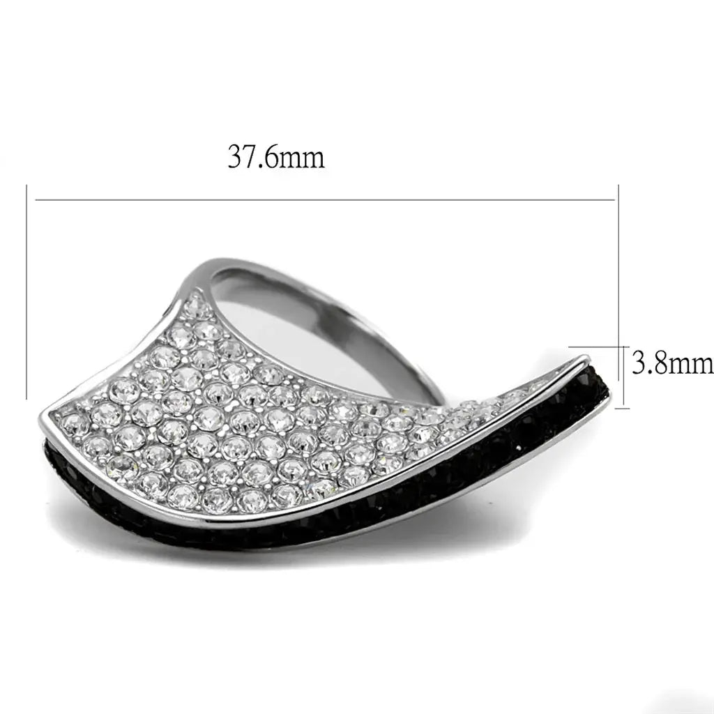 TK2361 - Two-Tone IP Black (Ion Plating) Stainless Steel Ring with Top Grade Crystal in Jet - Alamode - Flyclothing LLC
