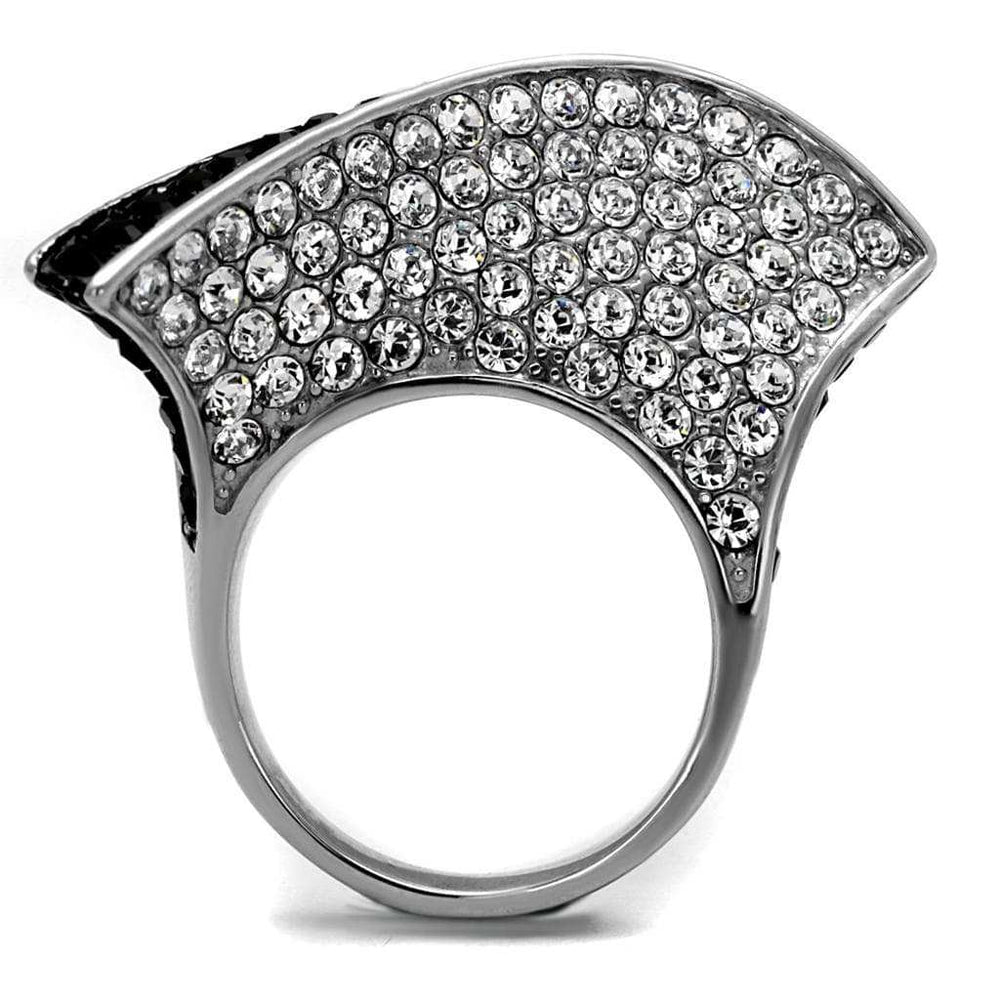 TK2361 - Two-Tone IP Black (Ion Plating) Stainless Steel Ring with Top Grade Crystal in Jet - Alamode - Flyclothing LLC