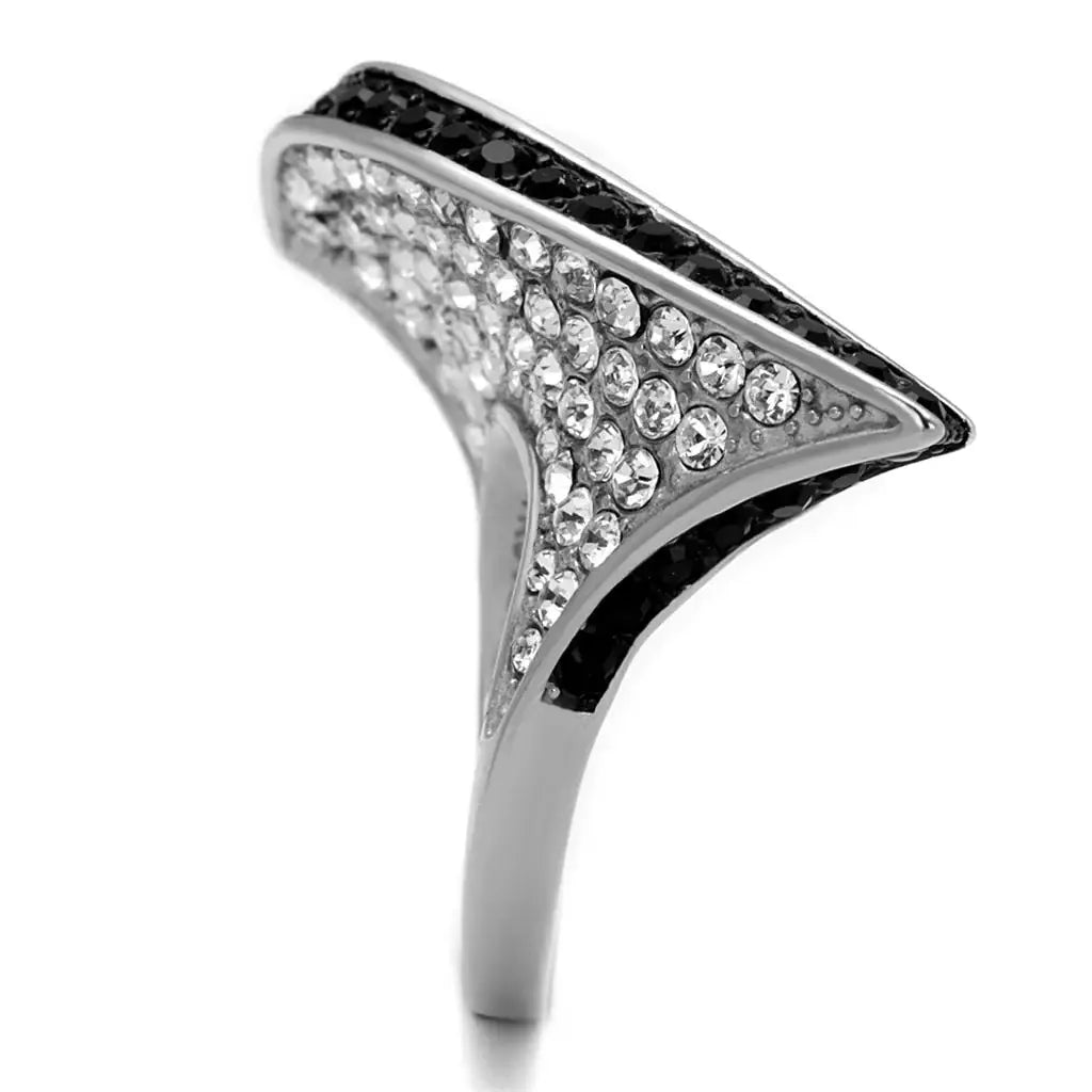 TK2361 - Two-Tone IP Black (Ion Plating) Stainless Steel Ring with Top Grade Crystal in Jet - Alamode - Flyclothing LLC