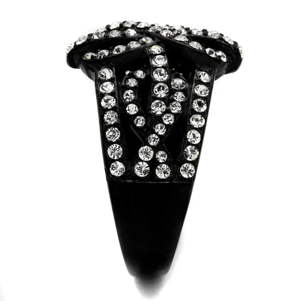 TK2363 - IP Black(Ion Plating) Stainless Steel Ring with Top Grade Crystal in Clear - Alamode - Flyclothing LLC