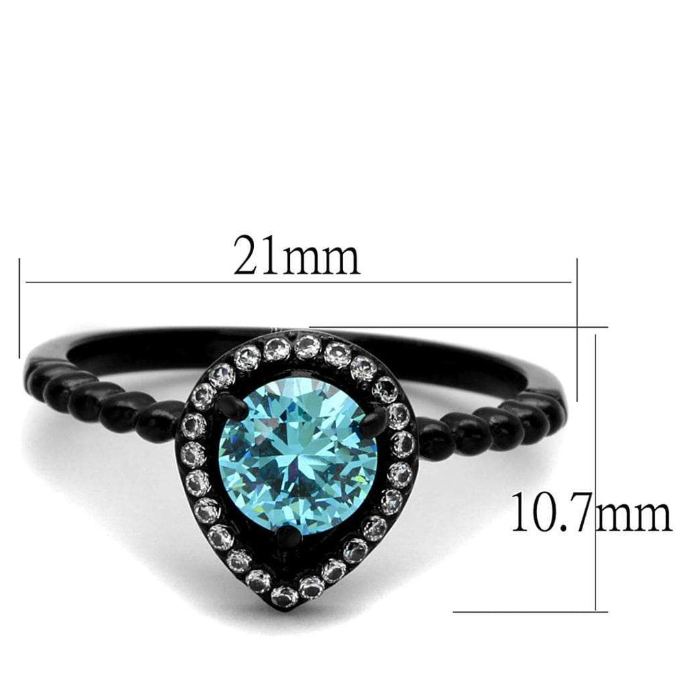 TK2364 - IP Black(Ion Plating) Stainless Steel Ring with AAA Grade CZ in Sea Blue - Alamode - Flyclothing LLC