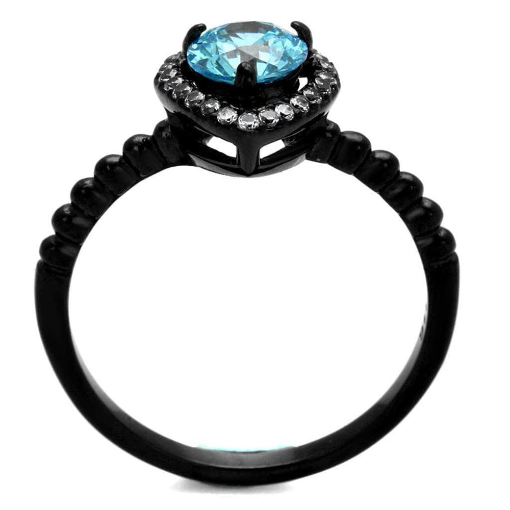 TK2364 - IP Black(Ion Plating) Stainless Steel Ring with AAA Grade CZ in Sea Blue - Alamode - Flyclothing LLC