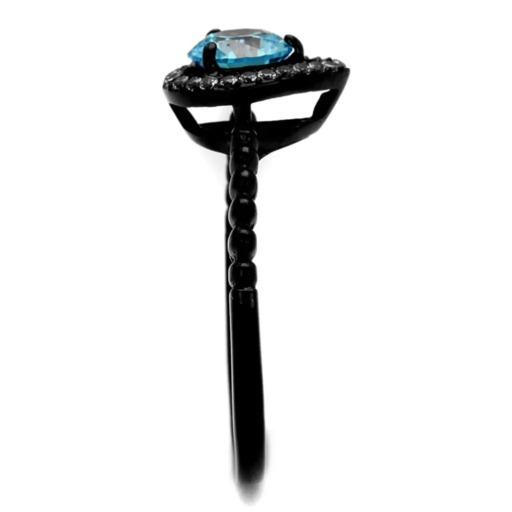 TK2364 - IP Black(Ion Plating) Stainless Steel Ring with AAA Grade CZ in Sea Blue - Alamode - Flyclothing LLC