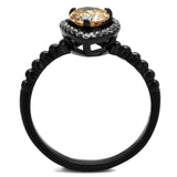 TK2365 - IP Black(Ion Plating) Stainless Steel Ring with AAA Grade CZ  in Champagne - Alamode