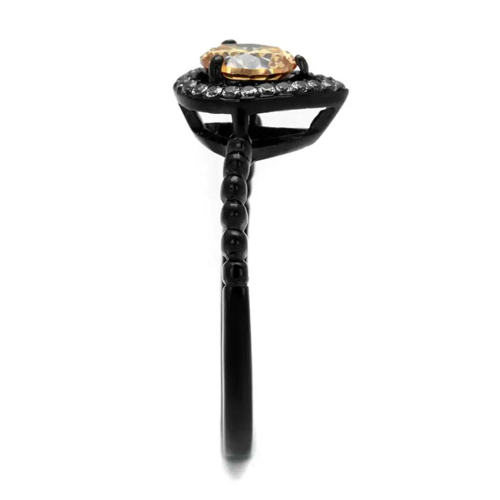 TK2365 - IP Black(Ion Plating) Stainless Steel Ring with AAA Grade CZ in Champagne - Alamode - Flyclothing LLC