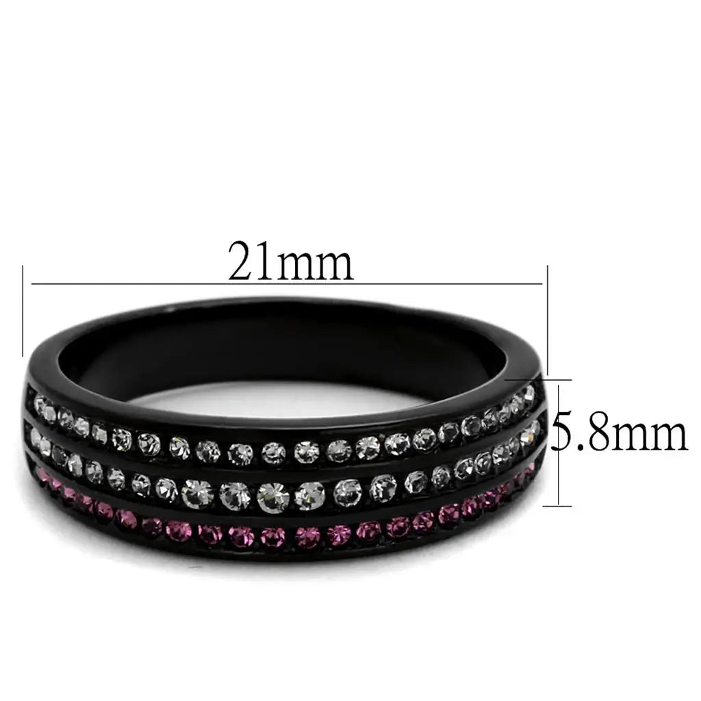 TK2366 - IP Black(Ion Plating) Stainless Steel Ring with Top Grade Crystal in Amethyst - Alamode - Flyclothing LLC