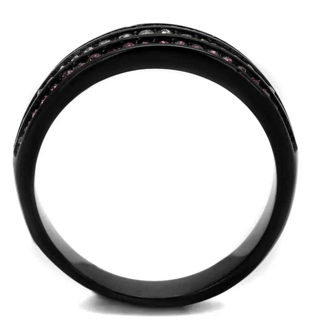 TK2366 - IP Black(Ion Plating) Stainless Steel Ring with Top Grade Crystal in Amethyst - Alamode - Flyclothing LLC