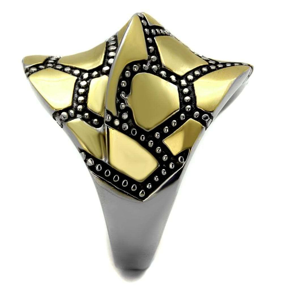 TK2368 - Two-Tone IP Gold (Ion Plating) Stainless Steel Ring with Epoxy in Jet - Alamode - Flyclothing LLC