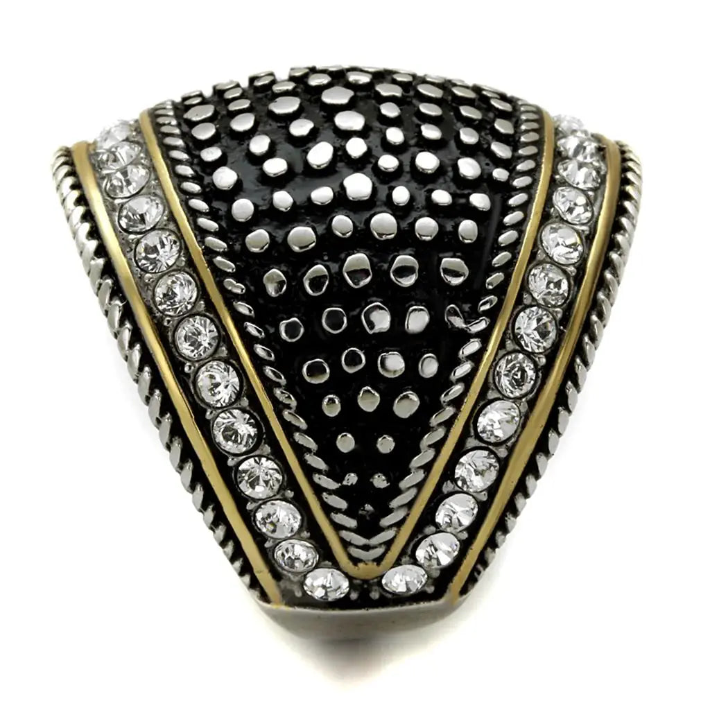TK2369 - Two-Tone IP Gold (Ion Plating) Stainless Steel Ring with Top Grade Crystal in Clear - Alamode - Flyclothing LLC