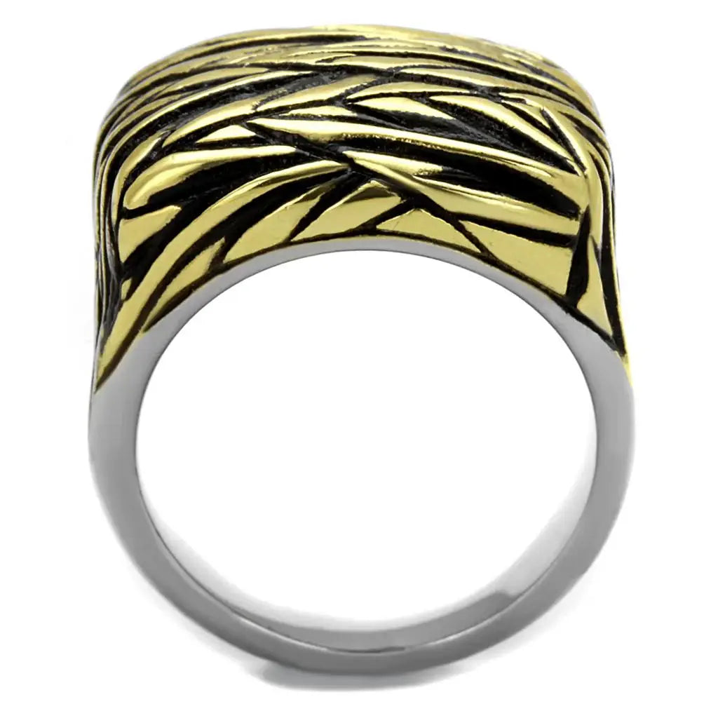 TK2370 - Two-Tone IP Gold (Ion Plating) Stainless Steel Ring with Epoxy in Jet - Alamode - Flyclothing LLC