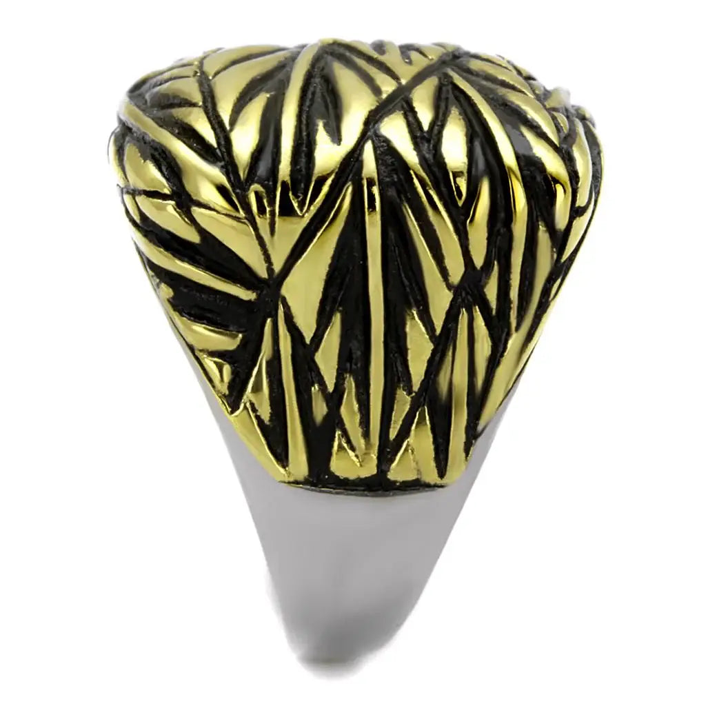 TK2370 - Two-Tone IP Gold (Ion Plating) Stainless Steel Ring with Epoxy in Jet - Alamode - Flyclothing LLC