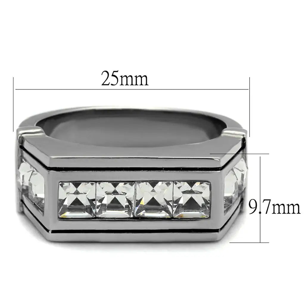 TK2376 - High polished (no plating) Stainless Steel Ring with Top Grade Crystal in Clear - Alamode - Flyclothing LLC