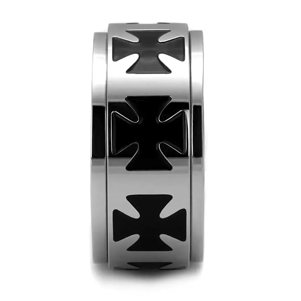 TK2391 - High polished (no plating) Stainless Steel Ring with Epoxy in Jet - Alamode - Flyclothing LLC