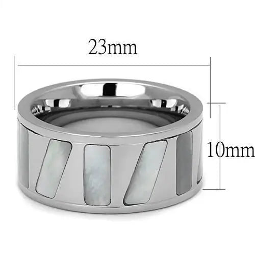 TK2401 - High polished (no plating) Stainless Steel Ring with Precious Stone Conch in White - Alamode - Flyclothing LLC