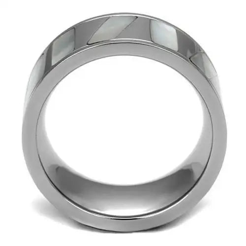 TK2401 - High polished (no plating) Stainless Steel Ring with Precious Stone Conch in White - Alamode - Flyclothing LLC