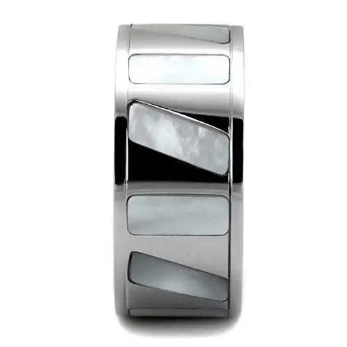 TK2401 - High polished (no plating) Stainless Steel Ring with Precious Stone Conch in White - Alamode - Flyclothing LLC