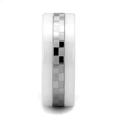 TK2403 - High polished (no plating) Stainless Steel Ring with Ceramic in White - Alamode - Flyclothing LLC